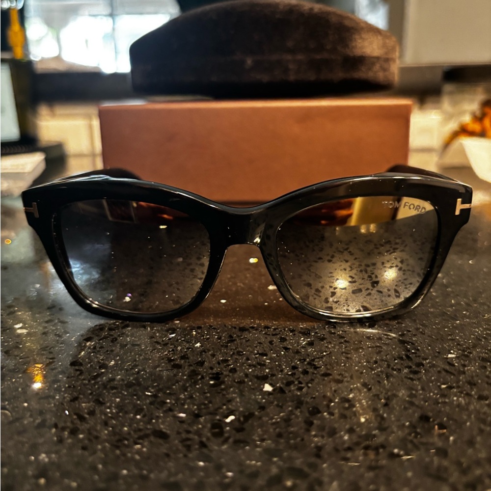 Tom Ford Black Acetate Sunglasses with Dark Gradient Mirrored Lenses
